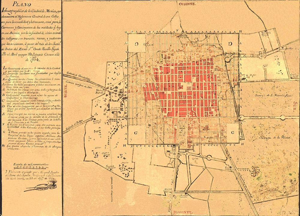 Panoramic Mexico City Mexico - De Aguila 1794 art print by De Aguila for $57.95 CAD