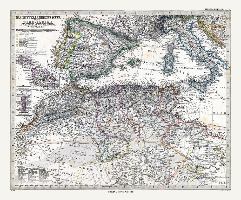 Mediterranean Sea North Africa - Stieler 1885 art print by Stieler for $57.95 CAD