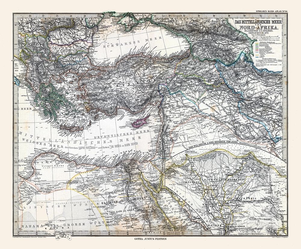 Eastern Mediterranean Sea North Africa art print by Stieler for $57.95 CAD