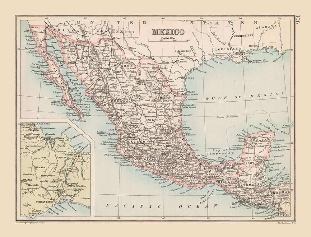 Guatemala Mexico - Bartholomew 1892 art print by Bartholomew for $57.95 CAD