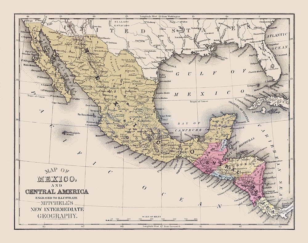 Central America Mexico United States art print by Mitchell for $57.95 CAD