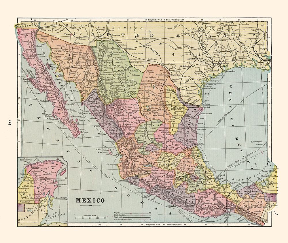 Mexico - Cram 1892 art print by Cram for $57.95 CAD