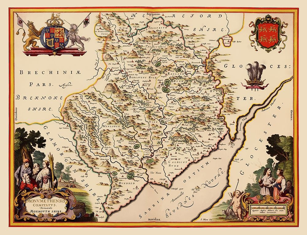 Monmouthshire Wales Great Britain - Blaeu 1645 art print by Blaeu for $57.95 CAD