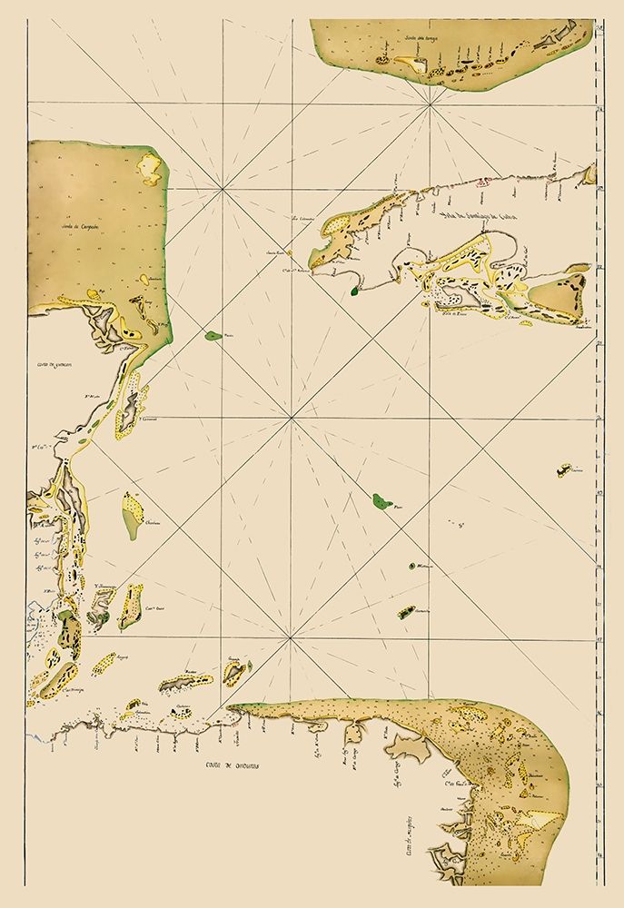 Caribbean Sea Mexico Honduras Cuba - 1700 art print by Unknown for $57.95 CAD