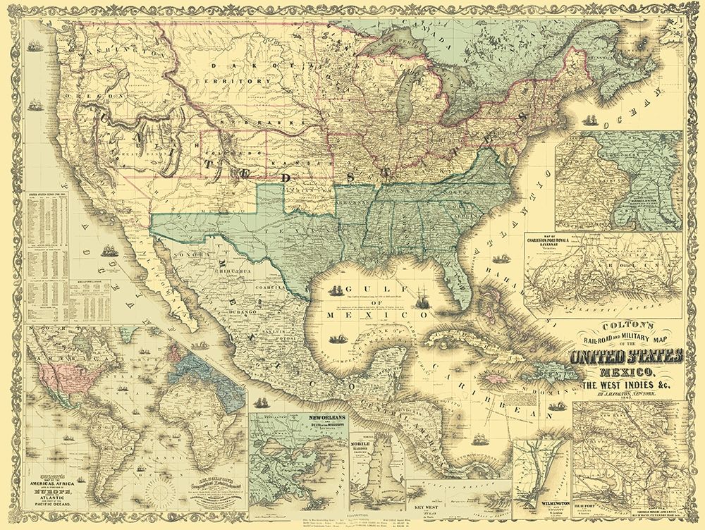 West Indies United States Mexico - Colton 1862 art print by Colton for $57.95 CAD