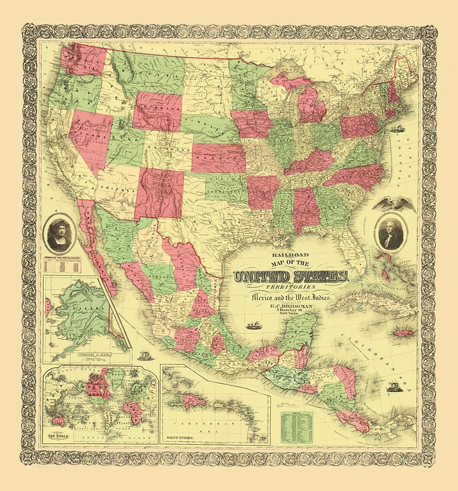 United States, Territories, Mexico, Caribbean 1872 art print by Bridgman for $57.95 CAD