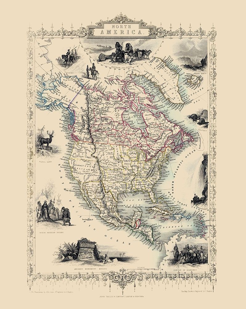 North America - Tallis 1851 art print by Tallis for $57.95 CAD