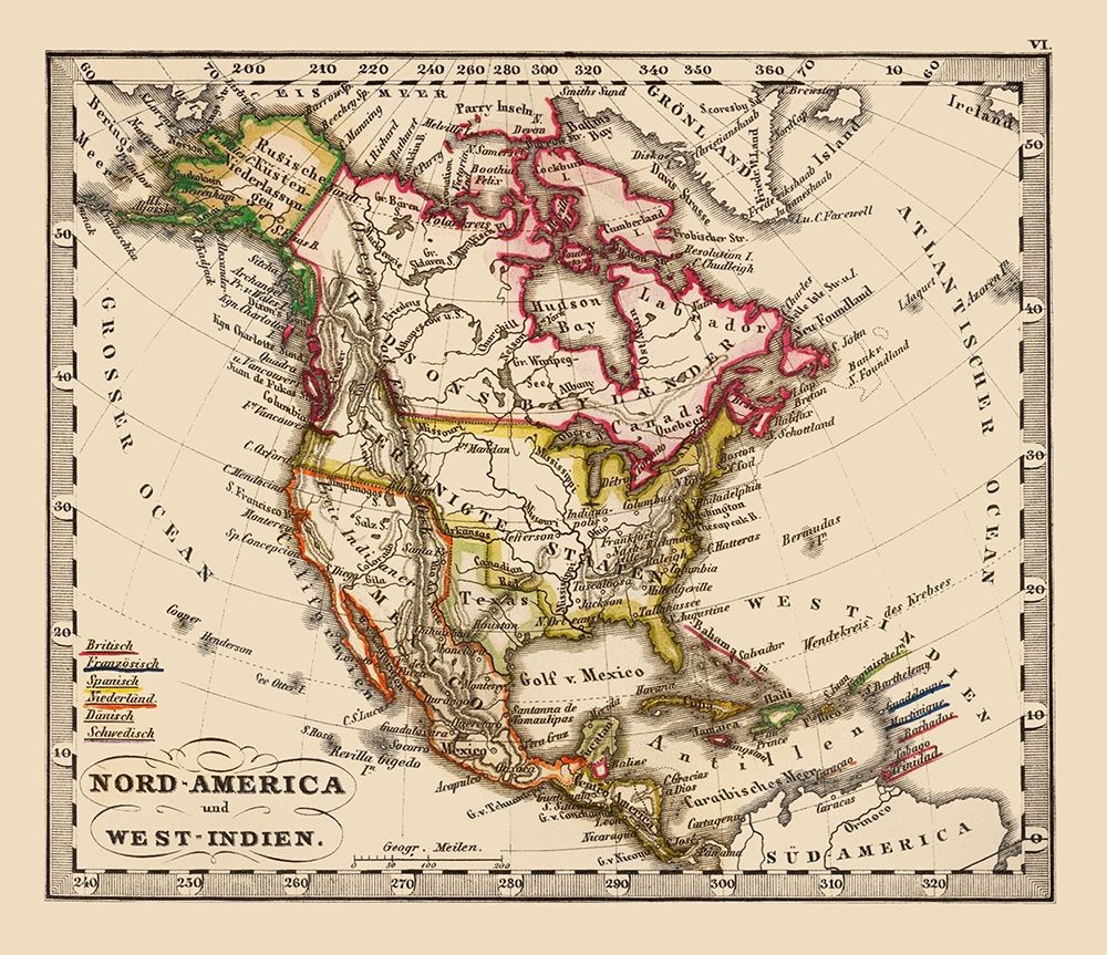 West Indies United States Mexico Canada art print by Stieler for $57.95 CAD