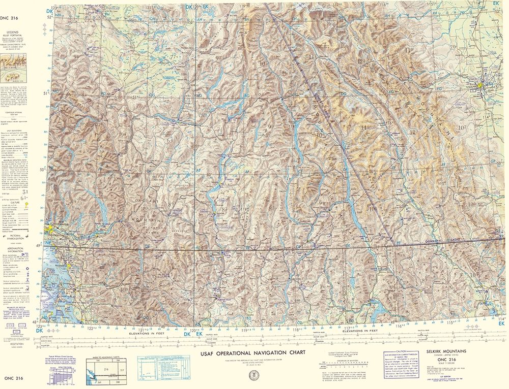 Selkirk Mountains Aeronautical Sheet - USAF 1963 art print by USAF for $57.95 CAD