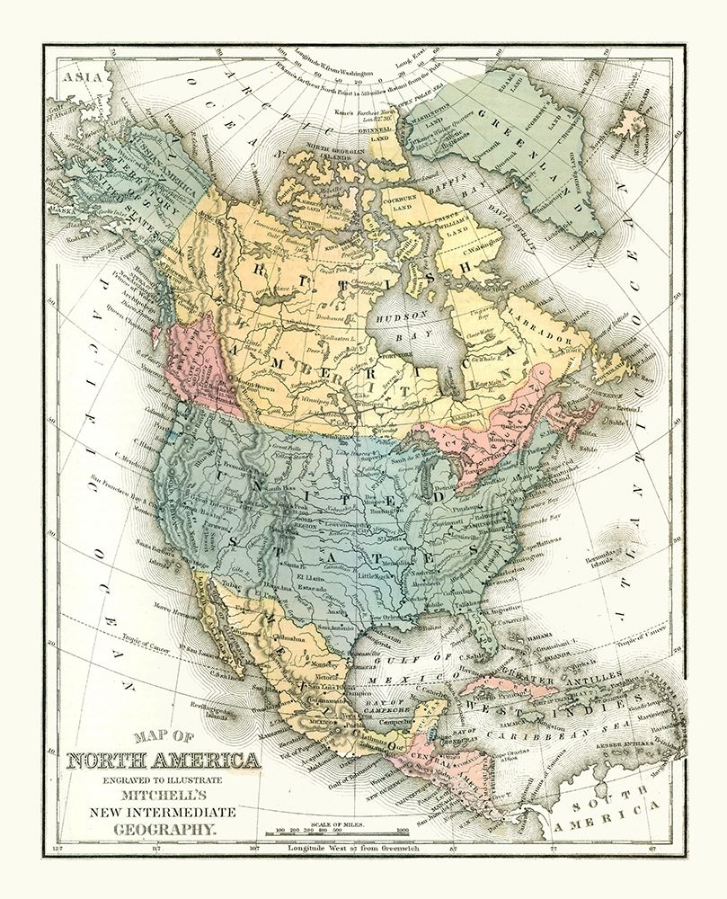 North America United States Mexico Canada art print by Mitchell for $57.95 CAD