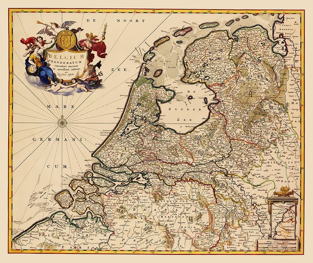 Benelux Belgium - Visscher 1680 art print by Visscher for $57.95 CAD