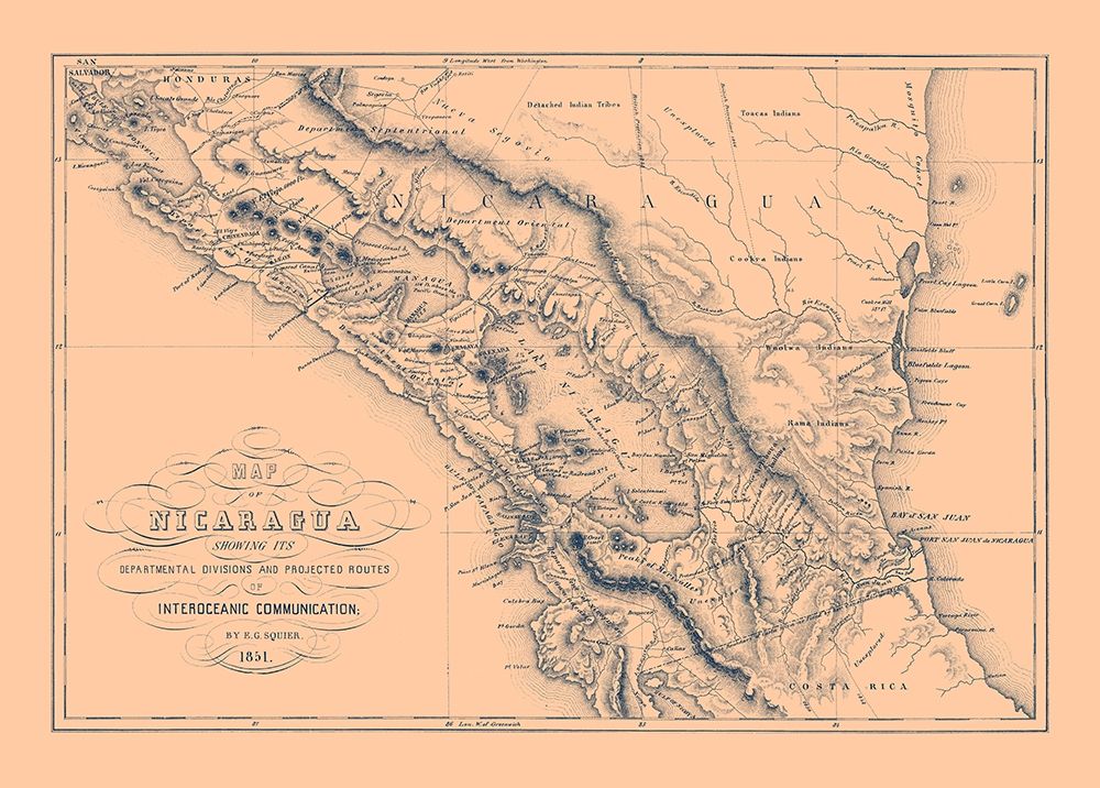 Central America Nicaragua - Squier 1851 art print by Squier for $57.95 CAD