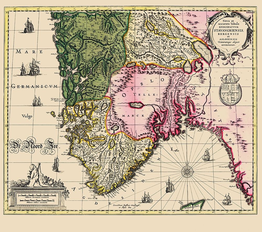 Scandinavia Southern Norway - Janssonius 1636 art print by Janssonius for $57.95 CAD