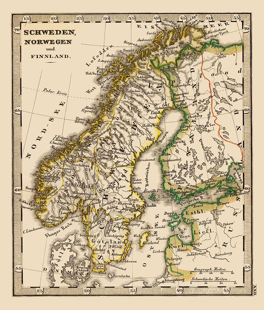 Scandinavia Norway Sweden Finland - Stieler 1852 art print by Stieler for $57.95 CAD