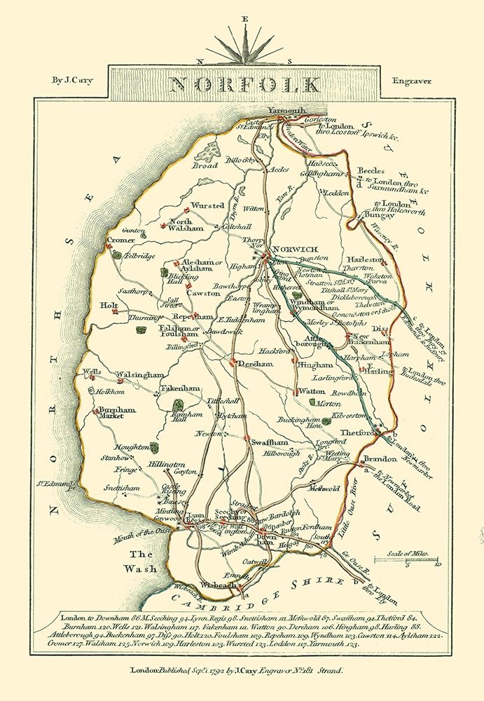 Norfolk County England - Cary 1792 art print by Cary for $57.95 CAD