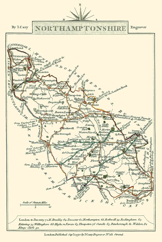 Northamptonshire County England - Cary 1792 art print by Cary for $57.95 CAD