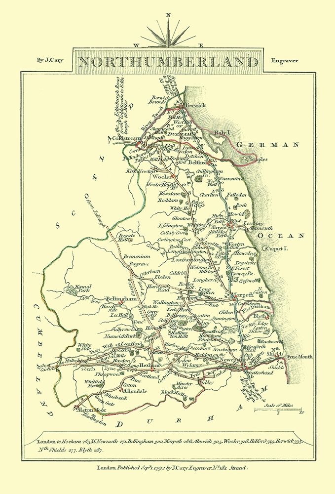 Northumberland County England - Cary 1792 art print by Cary for $57.95 CAD