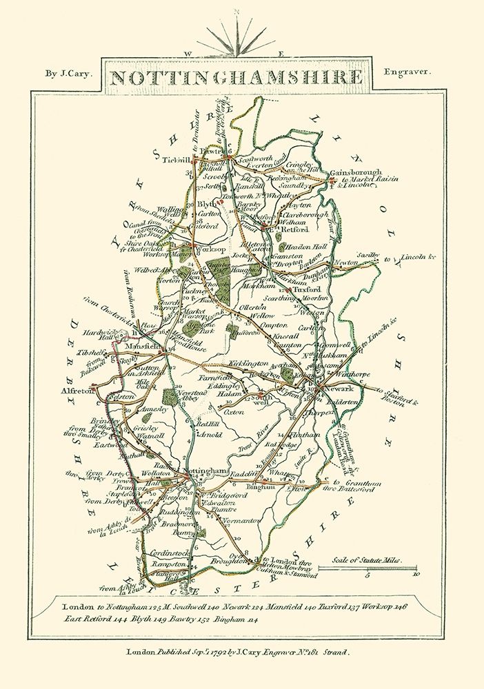 Nottinghamshire County England - Cary 1792 art print by Cary for $57.95 CAD
