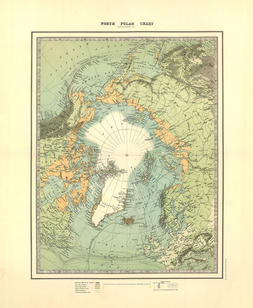 North Polar Chart - Johnston 1893 art print by Johnston for $57.95 CAD