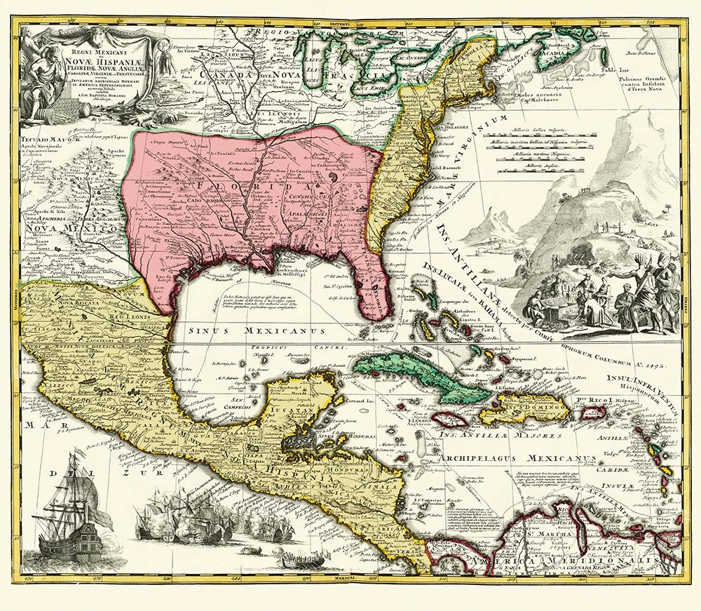 Central America New Spain Mexico - Homann 1732 art print by Homann for $57.95 CAD