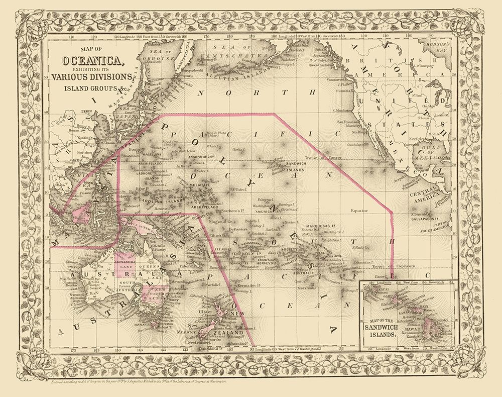 Oceania Divisions Island Groups - Mitchell 1879 art print by Mitchell for $57.95 CAD