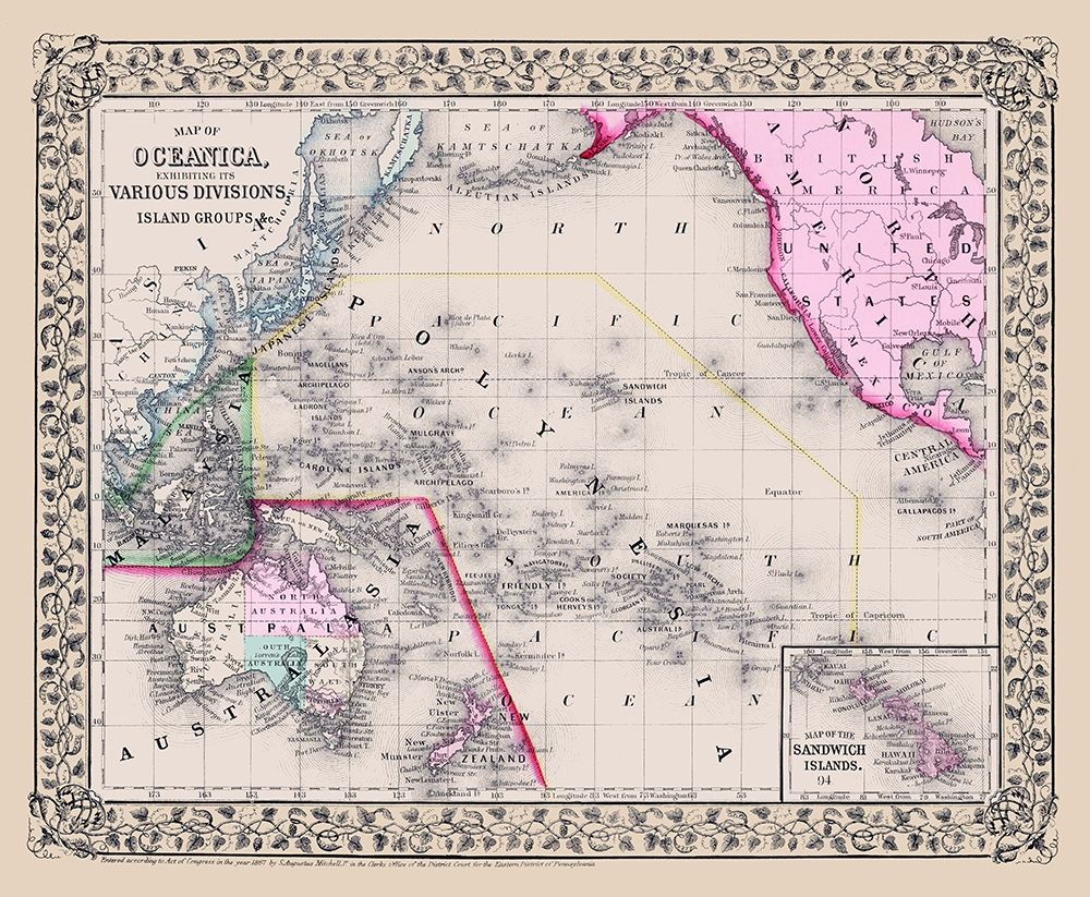 Oceania Divisions Island Groups - Mitchell 1867 art print by Mitchell for $57.95 CAD
