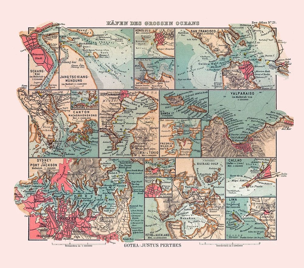 Major Ports Oceans - Perthes 1914 art print by Perthes for $57.95 CAD