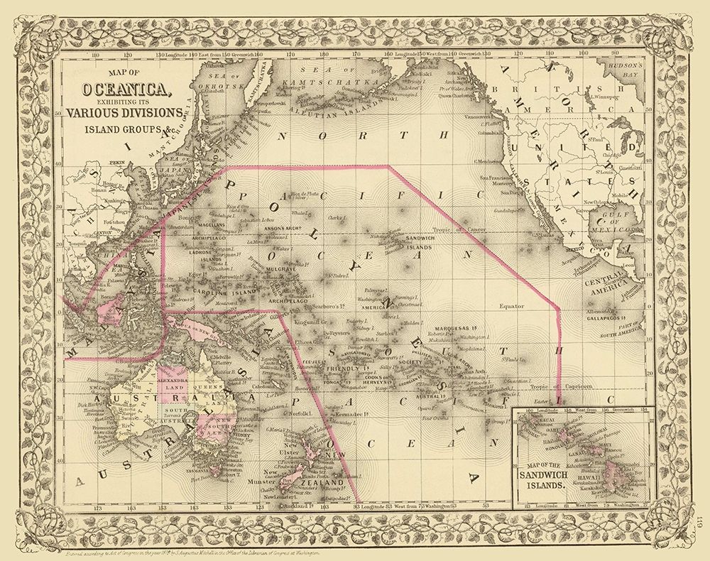 Oceania Island Groups - Mitchell 1879 art print by Mitchell for $57.95 CAD