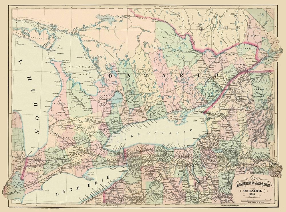 Ontario Canada - Asher 1874 art print by Asher for $57.95 CAD