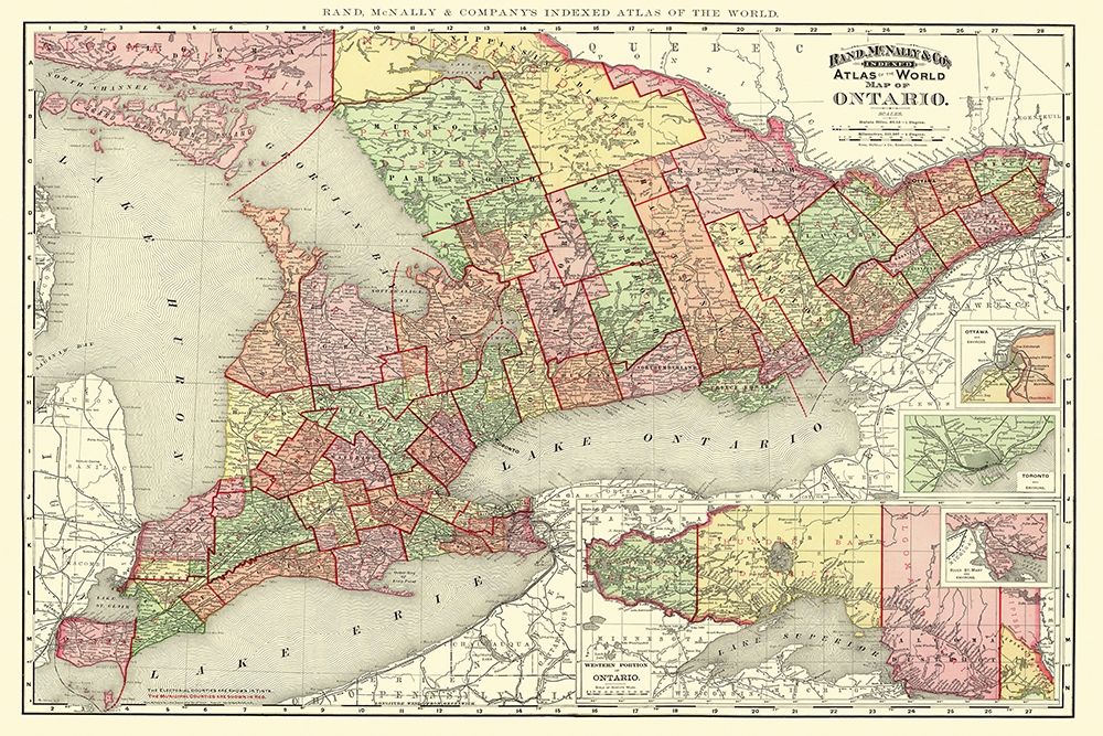 Ontario Canada - Rand McNally 1892 art print by Rand McNally for $57.95 CAD