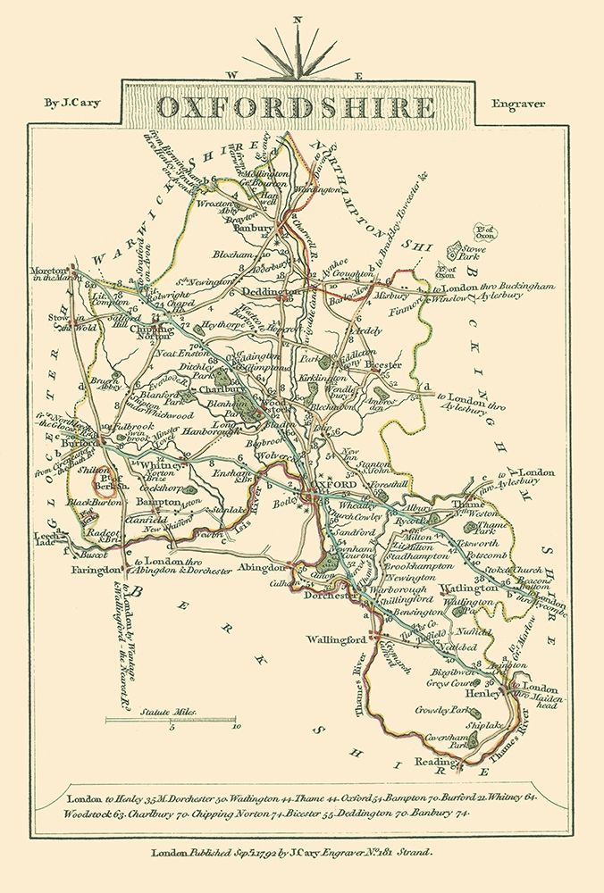Oxfordshire County England - Cary 1792 art print by Cary for $57.95 CAD