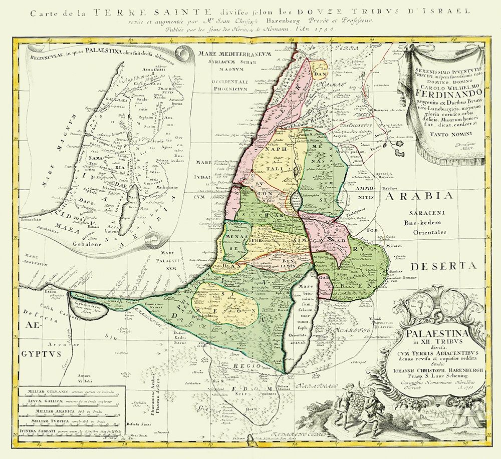 Holy Land 12 Tribes of Israel - Homann 1750 art print by Homann for $57.95 CAD