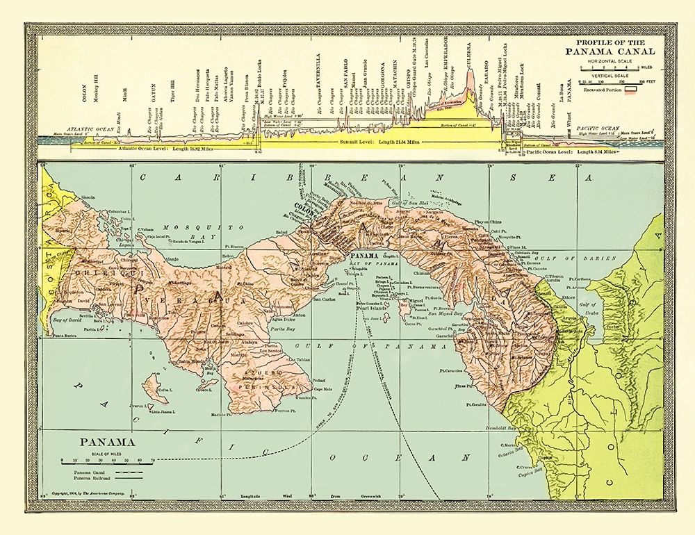 Profile of Canal Panama Central America - 1904 art print by Unknown for $57.95 CAD