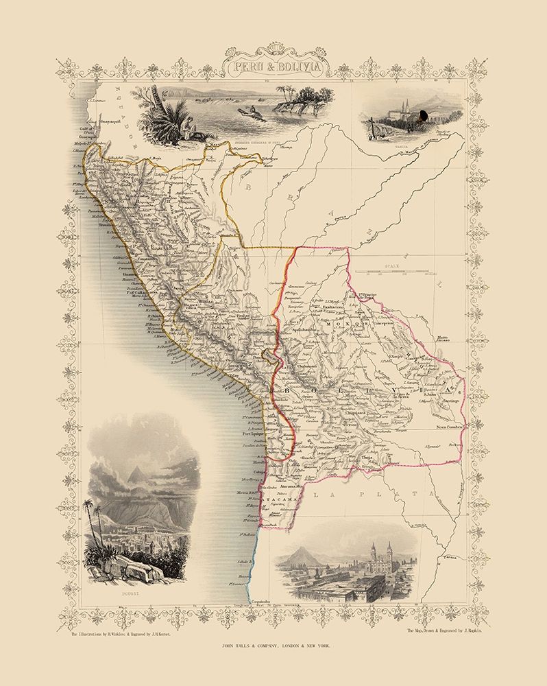 South America Peru Bolivia - Tallis 1851 art print by Tallis for $57.95 CAD