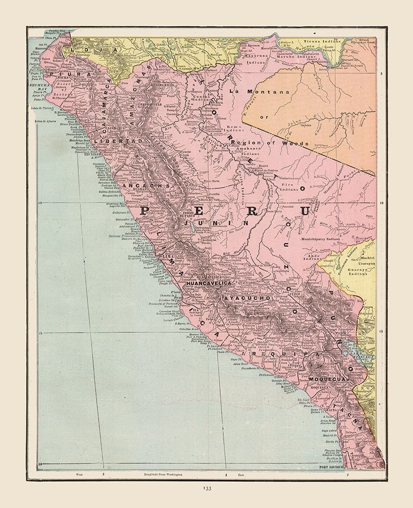 South America Peru - Cram 1892 art print by Cram for $57.95 CAD
