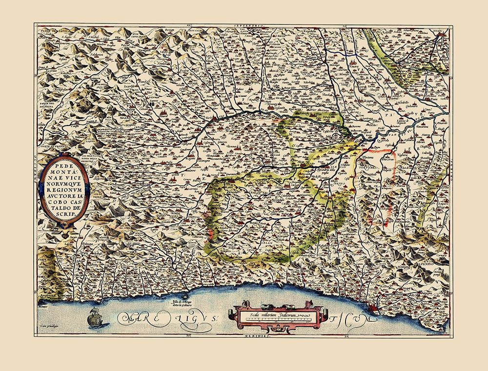 Piedmont Region Italy - Ortelius 1592 art print by Ortelius for $57.95 CAD