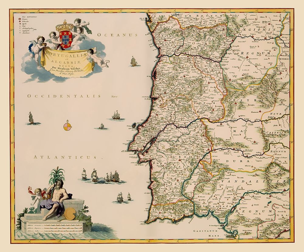 Iberian Peninsula Portugal - Visscher 1681 art print by Visscher for $57.95 CAD