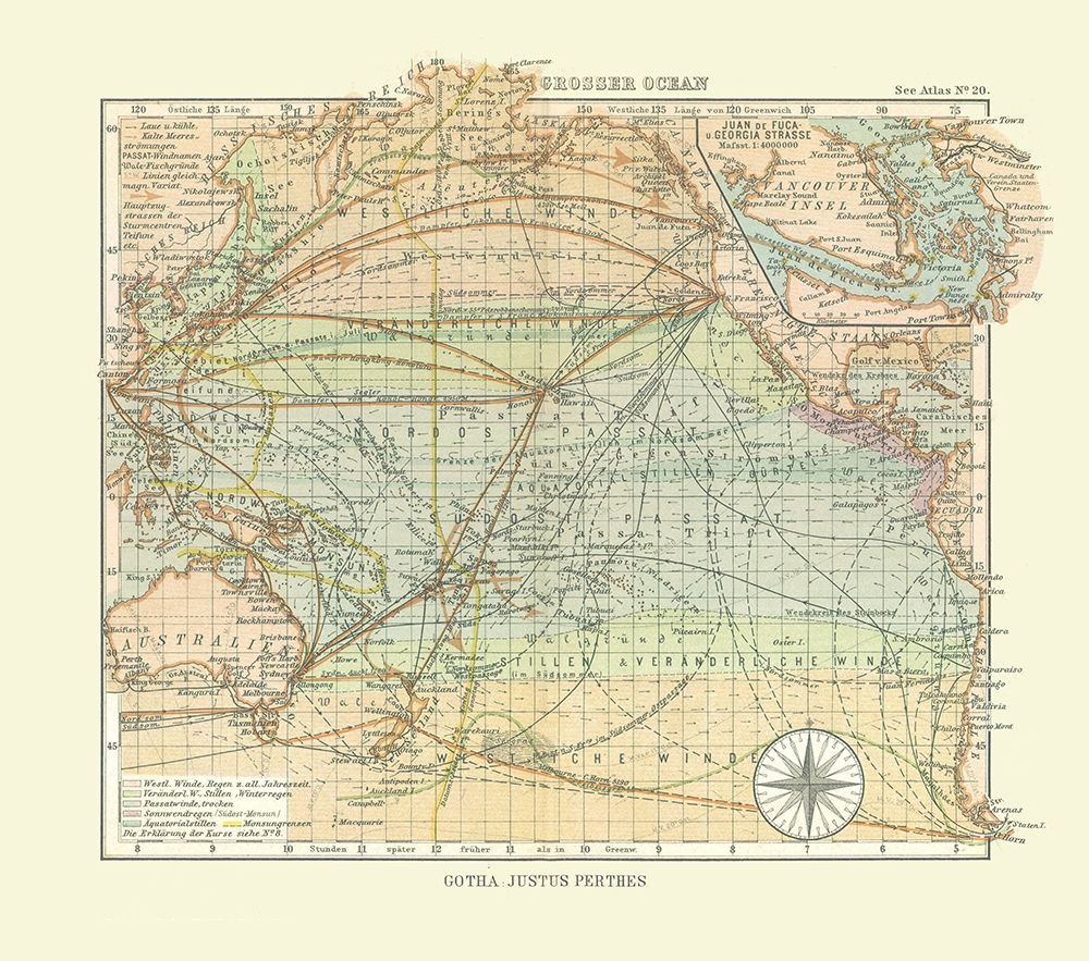 Pacific Ocean - Perthes 1914 art print by Perthes for $57.95 CAD
