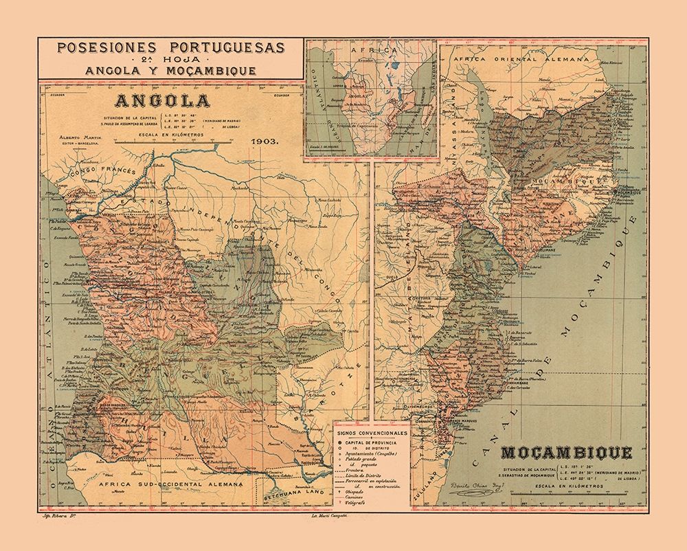 Portuguese Possessions Africa Mozambique Angola art print by Martine for $57.95 CAD