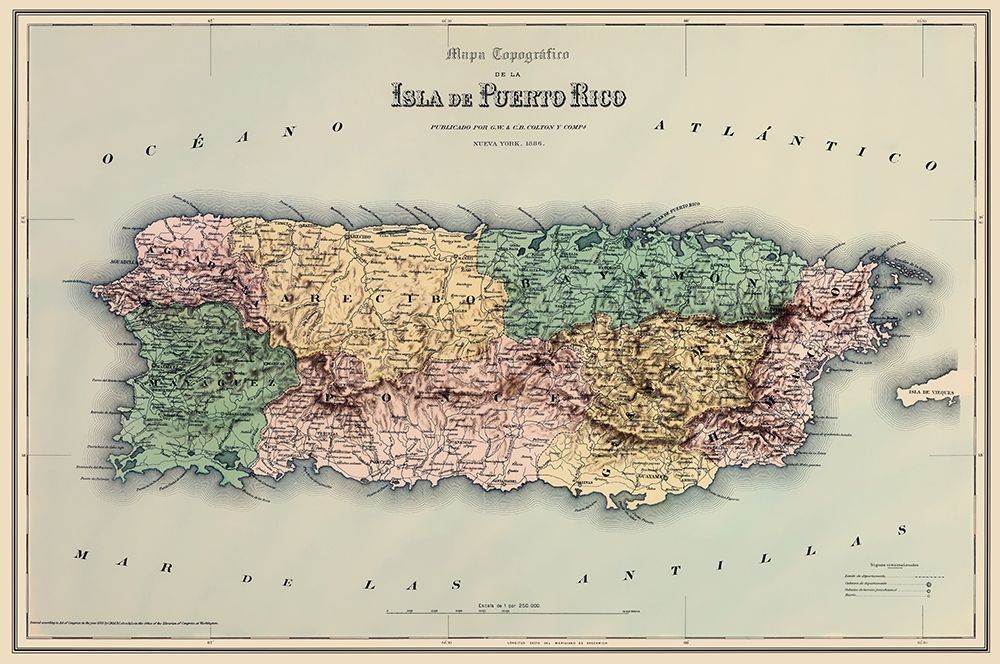 Caribbean Puerto Rico - Colton 1886 art print by Colton for $57.95 CAD