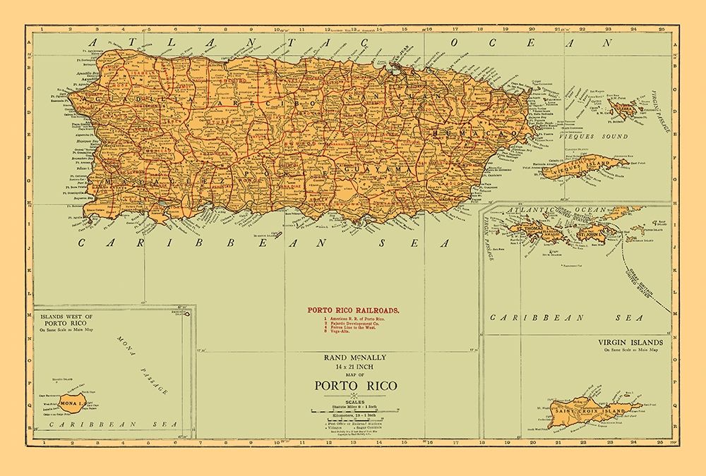 Caribbean Puerto Rico - Rand McNally 1921 art print by Rand McNally for $57.95 CAD