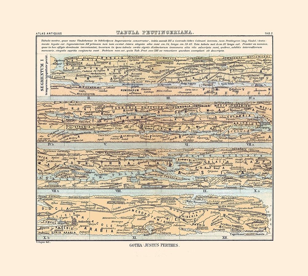 Europe Roman Empire Peutinger Table - Perthes 1896 art print by Perthes for $57.95 CAD