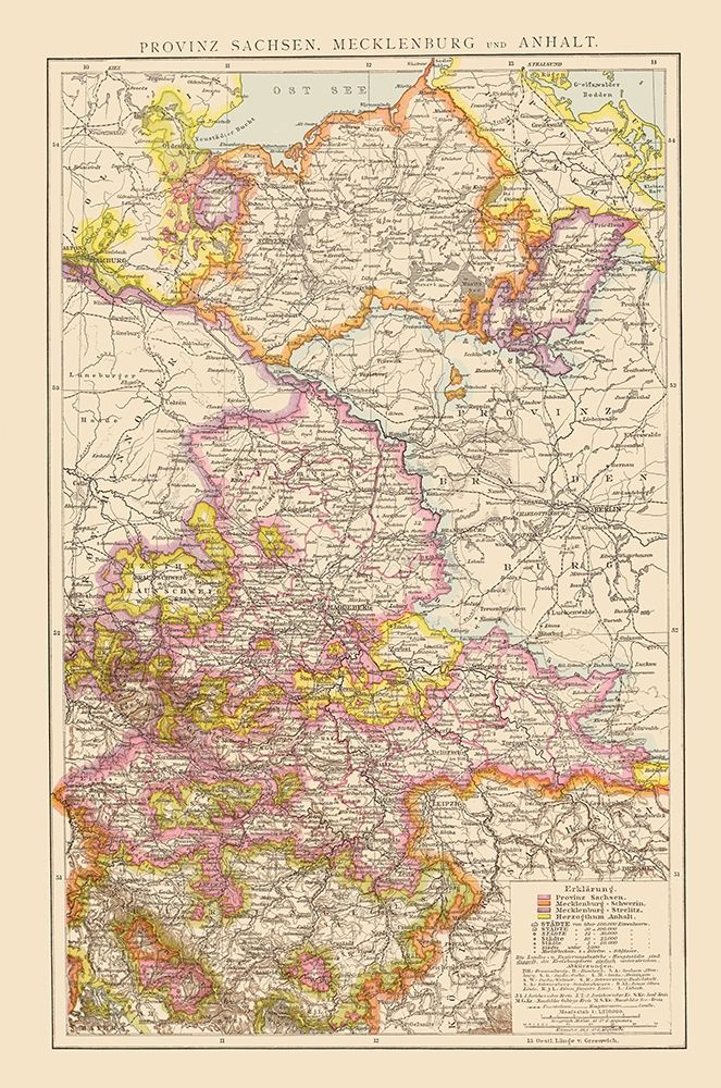 Saxony Mecklenburg Region Germany - Velhagen 1881 art print by Velhagen for $57.95 CAD