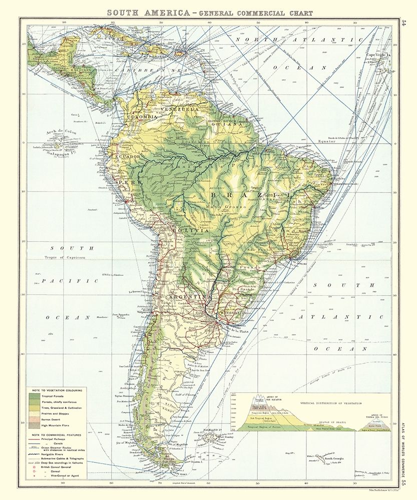 South America Commercial Chart - Newnes 1907 art print by Newnes for $57.95 CAD