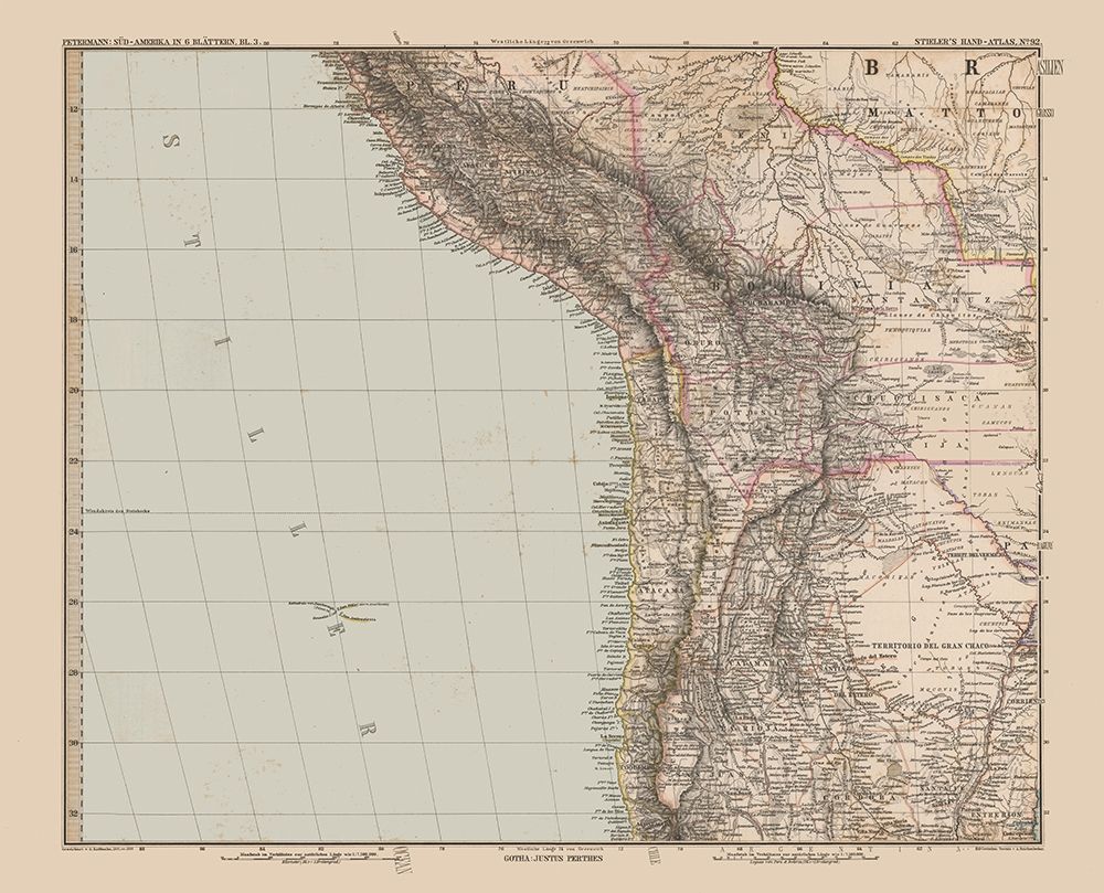 Andes Region South America - Stieler 1885 art print by Stieler for $57.95 CAD