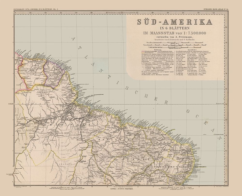 South America Brazil Suriname - Stieler 1885 art print by Stieler for $57.95 CAD