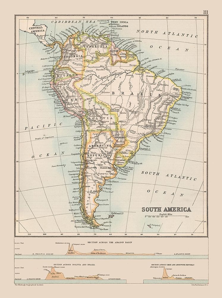 Elevation South America - Bartholomew 1892 art print by Bartholomew for $57.95 CAD