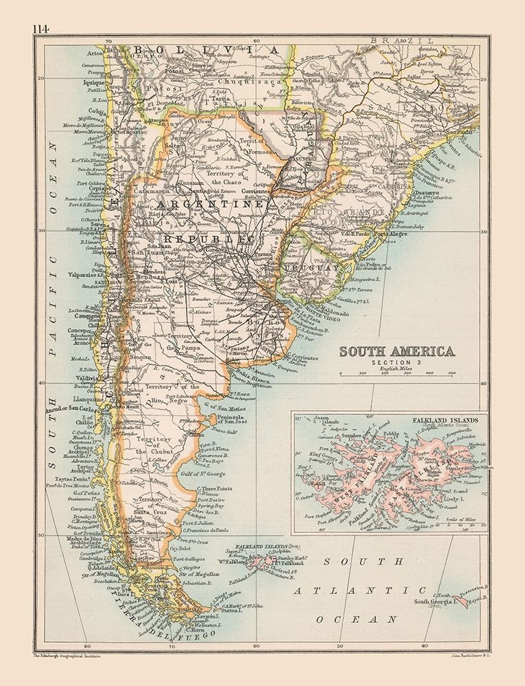 South America Argentina Bolivia Chile Uruguay art print by Bartholomew for $57.95 CAD