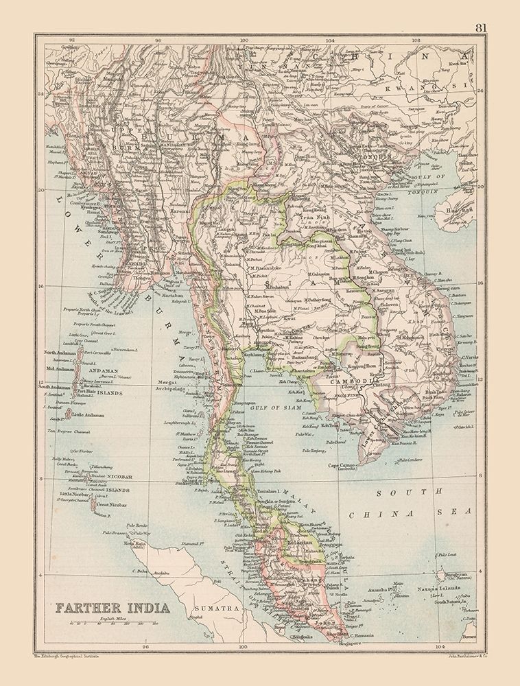 South Asia India - Bartholomew 1892 art print by Bartholomew for $57.95 CAD