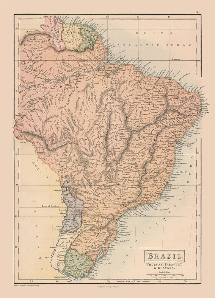 South America Brazil Uruguay Paraguay Guayana art print by Black for $57.95 CAD